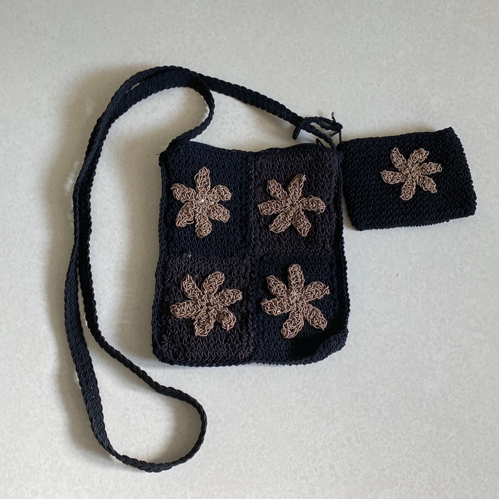 Crochet style cross body purse with coin purse
